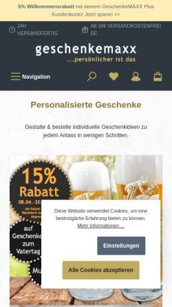 Vorschau der mobilen Webseite geschenkemaxx.com, Geschenkemaxx, Inh. André Krüger