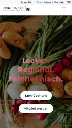 Vorschau der mobilen Webseite www.feinheimisch.de, FEINHEIMISCH - Genuss aus Schleswig-Holstein e.V. -