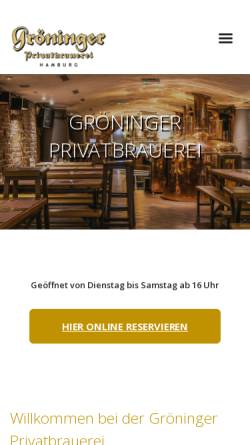 Vorschau der mobilen Webseite www.groeninger-hamburg.de, Gröninger Braukeller und Brauhaus Hanseat