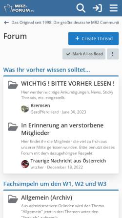 Vorschau der mobilen Webseite www.mr2forum.de, MR2-Forum.de