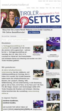 Vorschau der mobilen Webseite www.turnierschleifen.at, GPS Tiroler Rosettes