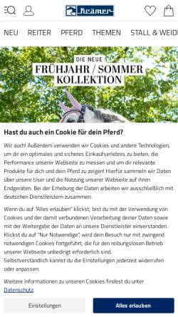 Vorschau der mobilen Webseite www.kraemer-pferdesport.de, Krämer Pferdesport Versand, Heinrich Schmeckenbecher