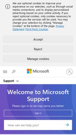 Vorschau der mobilen Webseite support.microsoft.com, Microsoft Office FrontPage 2003
