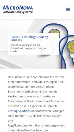 Vorschau der mobilen Webseite www.micronova.de, MicroNova AG
