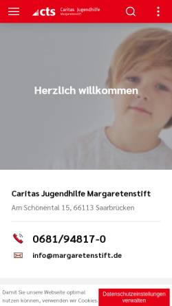 Vorschau der mobilen Webseite www.margaretenstift.de, Jugendhilfeeinrichtung Margaretenstift