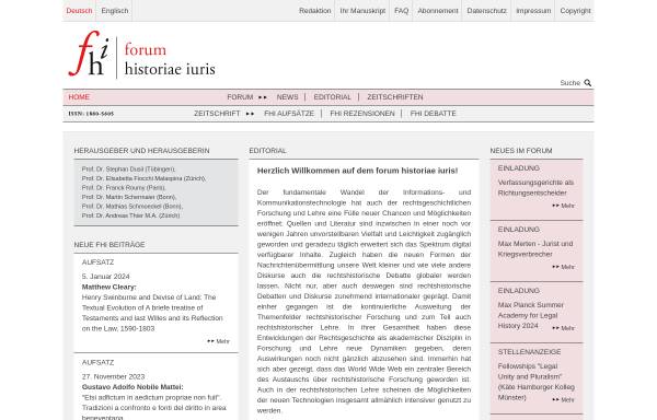 Vorschau von forhistiur.de, Erste Europäische Internetzeitschrift für Rechtsgeschichte
