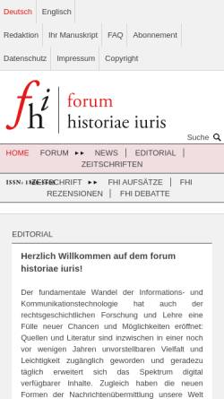 Vorschau der mobilen Webseite forhistiur.de, Erste Europäische Internetzeitschrift für Rechtsgeschichte
