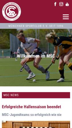 Vorschau der mobilen Webseite www.muenchner-sportclub.de, Münchner Sportclub e.V. - MSC- Hockey und Tennis in München
