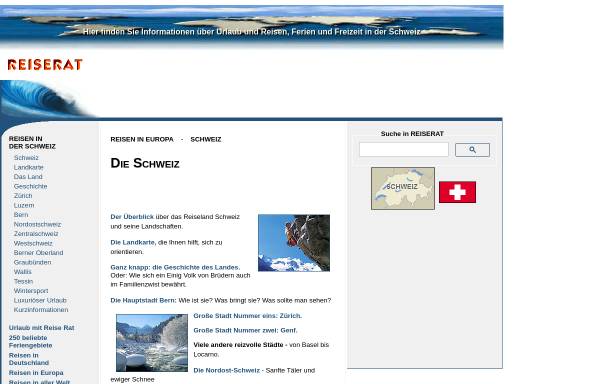 Vorschau von www.reiserat.de, Reiserat: Reisen in der Schweiz