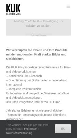 Vorschau der mobilen Webseite www.kuk-film.de, KUK Filmproduktion GmbH