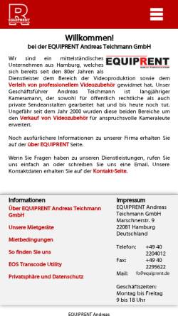 Vorschau der mobilen Webseite www.equiprent.de, EQUIPRENT Andreas Teichmann GmbH