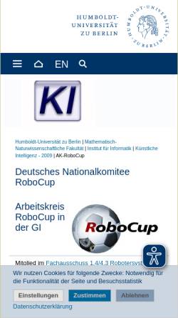 Vorschau der mobilen Webseite www.ki.informatik.hu-berlin.de, Arbeitskreis RoboCup