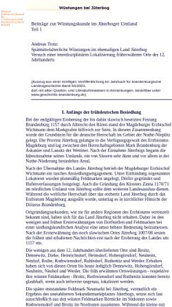 Vorschau der mobilen Webseite www.trotzimmo.de, Wüstungskunde im Jüterboger Umland
