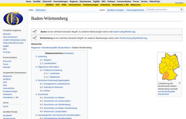 Vorschau von wiki-de.genealogy.net, Baden-Württemberg GenWiki