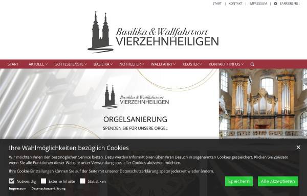 Vorschau von www.vierzehnheiligen.de, Basilika und Franziskanerkloster Vierzehnheiligen