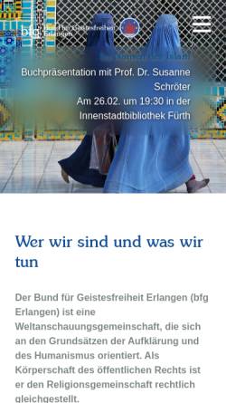 Vorschau der mobilen Webseite www.bfg-erlangen.de, Bund für Geistesfreiheit (bfg)