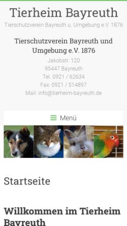 Vorschau der mobilen Webseite tierheim-bayreuth.de, Tierheim Bayreuth
