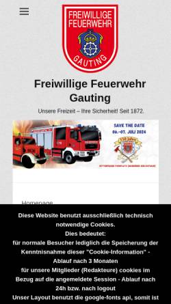 Vorschau der mobilen Webseite www.feuerwehr-gauting.de, Freiwillige Feuerwehr Gauting