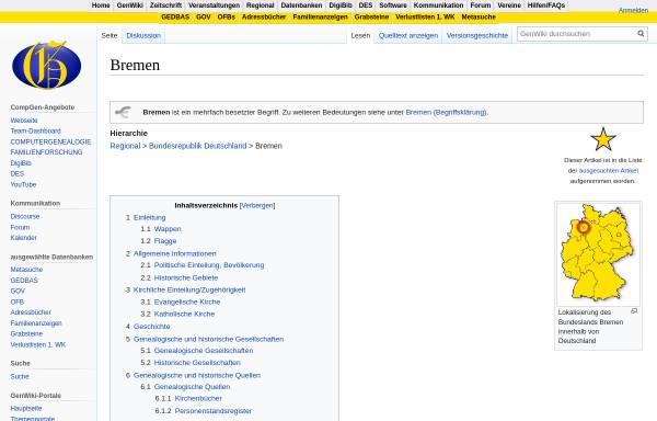 Vorschau von wiki-de.genealogy.net, Das Bundesland Bremen