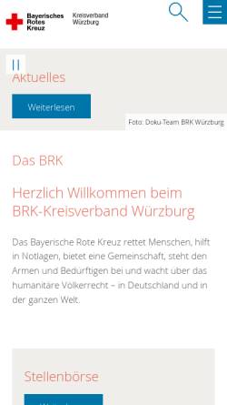 Vorschau der mobilen Webseite www.kvwuerzburg.brk.de, Bayerisches Rotes Kreuz Kreisverband Würzburg