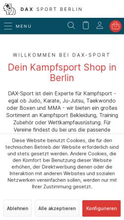 Vorschau der mobilen Webseite www.dax-sport.com, Dax-Sport Berlin - Fachhandel für den Budosport