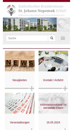 Vorschau der mobilen Webseite www.kkh-erfurt.de, Katholisches Krankenhaus Erfurt