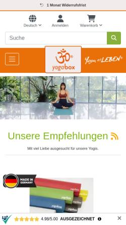Vorschau der mobilen Webseite www.yogabox.de, Yogabox, Michael Matischok