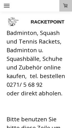 Vorschau der mobilen Webseite www.racketpoint.de, Racket Point, M. & R. Heupel