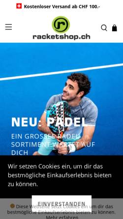 Vorschau der mobilen Webseite racketshop.ch, Sportit GmbH