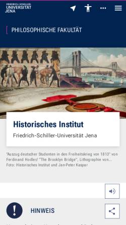 Vorschau der mobilen Webseite www.histinst.uni-jena.de, Historisches Institut der Friedrich-Schiller-Universität Jena