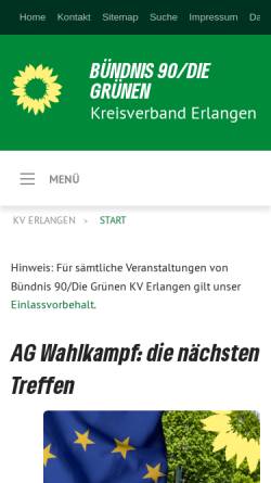 Vorschau der mobilen Webseite www.gruene-erlangen.de, Bündnis 90/Die Grünen Erlangen