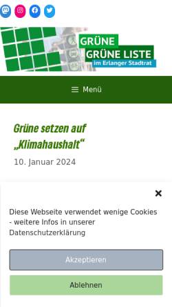 Vorschau der mobilen Webseite www.gl-erlangen.de, Grüne Liste im Stadtrat Erlangen