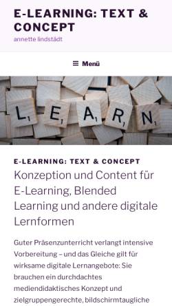 Vorschau der mobilen Webseite www.elearningtextundco.de, Annette Lindstädt, e-learning: text & concept