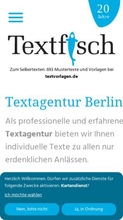 Vorschau der mobilen Webseite www.textfisch.de, Textfisch - Christoph Römer