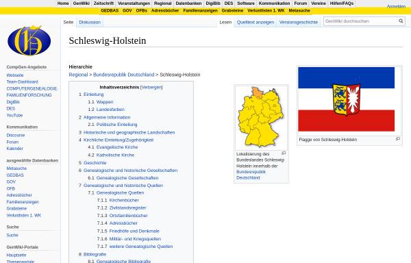 Vorschau von wiki-de.genealogy.net, Schleswig-Holstein bei Genealogy.net