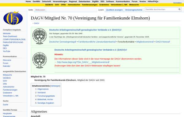 Vorschau von wiki-de.genealogy.net, Vereinigung für Familienkunde Elmshorn