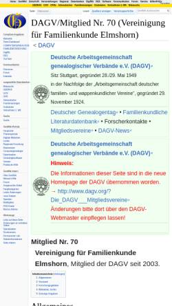 Vorschau der mobilen Webseite wiki-de.genealogy.net, Vereinigung für Familienkunde Elmshorn