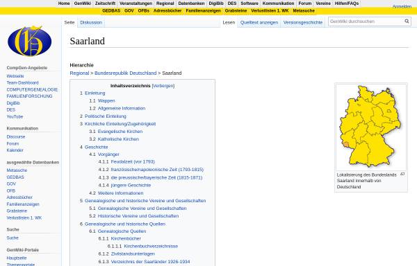 Vorschau von wiki-de.genealogy.net, GenWiki - Saarland