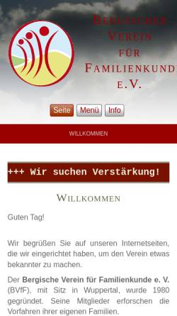 Vorschau der mobilen Webseite www.bvff.de, Bergischer Verein für Familienkunde e.V. (BVfF)