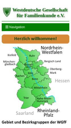 Vorschau der mobilen Webseite www.wgff.de, Westdeutsche Gesellschaft für Familienkunde e.V. (WGfF), Bezirksgruppe Essen