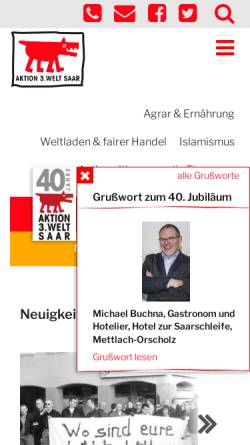 Vorschau der mobilen Webseite a3wsaar.de, Aktion 3. Welt