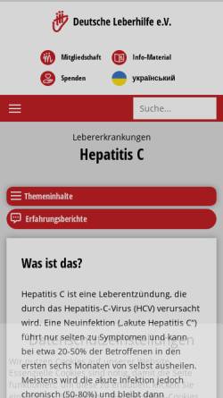 Vorschau der mobilen Webseite www.hepatitis-c.de, Deutsches Hepatitis C Forum e.V.