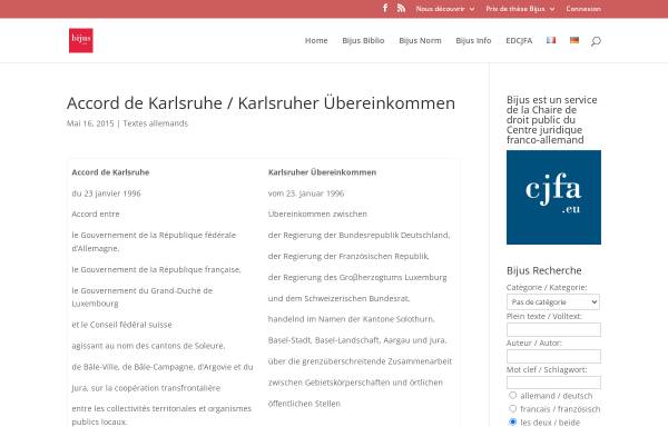 Vorschau von www.bijus.eu, Karlsruher Übereinkommen über die grenzüberschreitende Zusammenarbeit zwischen Gebietskörperschaften und örtlichen öffentlichen Stellen