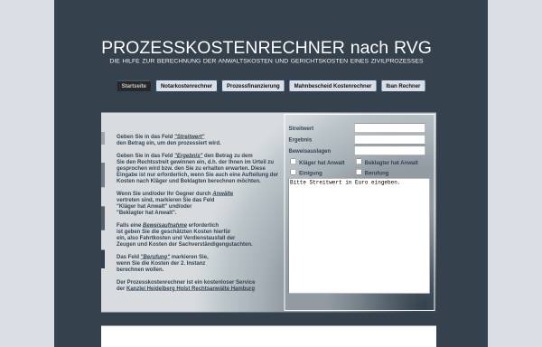 Vorschau von www.prozesskostenrechner.de, Prozesskostenrechner