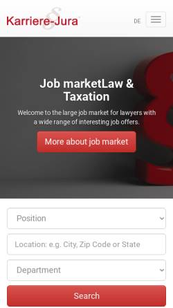 Vorschau der mobilen Webseite www.karriere-jura.de, Praxis: Fach-Stellenmarkt für Juristen, Rechtsanwälte, Steuerberater, Wirtschaftsprüfer