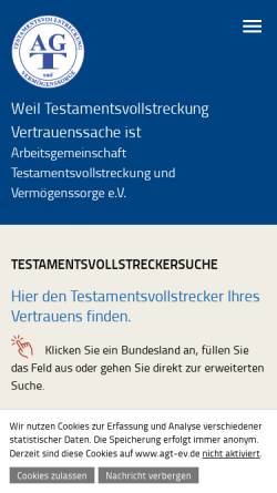 Vorschau der mobilen Webseite www.agt-ev.de, Arbeitsgemeinschaft Testamentsvollstreckung und Vermögenssorge (AGT) e.V.