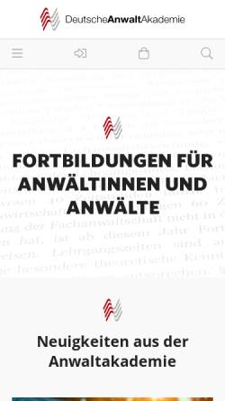 Vorschau der mobilen Webseite www.anwaltakademie.de, DeutscheAnwaltAkademie GmbH