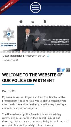 Vorschau der mobilen Webseite www.polizei.bremerhaven.de, Ortspolizeibehörde Bremerhaven