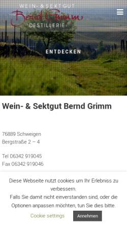 Vorschau der mobilen Webseite www.weingut-grimm.de, Grimm, Wein- und Sektgut