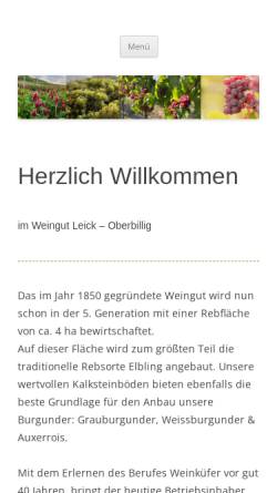 Vorschau der mobilen Webseite www.weingut-arnold-leick.de, Weingut Leick
